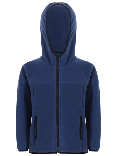 Fldy Kinder Mädchen Jungen Fleecejacke Langarm Mit Kapuze Reißverschluss Warme Herbst Winter Outdoor Mantel Outwear Dunkelblau 134-140 von Fldy
