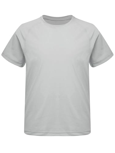 Fldy Kinder Mädchen Sport Tshirt Kurzarm Schnelltrocknendes Laufen Workout Yoga Top Atmungsaktiv Regular Fit Grau_A 158-164 von Fldy