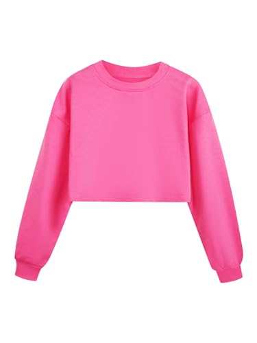 Fldy Kinder Mädchen Sweatshirt Bauchfrei Crop Top Pullover Langarm Rundhals T-Shirt Casual Sport Oberteile Jumper Top Gr. 98-176 Hotpink 122-128 von Fldy