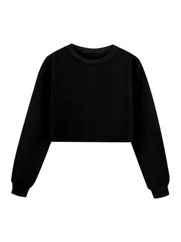 Fldy Kinder Mädchen Sweatshirt Bauchfrei Crop Top Pullover Langarm Rundhals T-Shirt Casual Sport Oberteile Jumper Top Gr. 98-176 Schwarz 158-164 von Fldy
