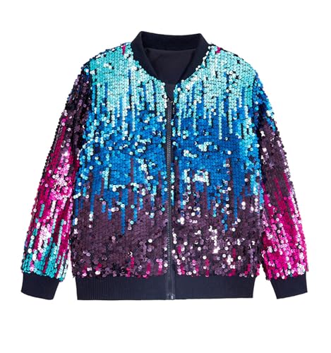 Fldy Kinder Pailletten Jacke Jungen Mädchen Farbverlauf Glitzer Bomberjacke Party Hip Hop Streetdance Tanz Top Blau&Lila 158-164 Fldy Kinder Pailletten Jacke Jungen Mädchen Farbverlauf Glitzer Bomberjacke Party Hip Hop Streetdance Tanz Top Blau&Lila 158-164 von Fldy