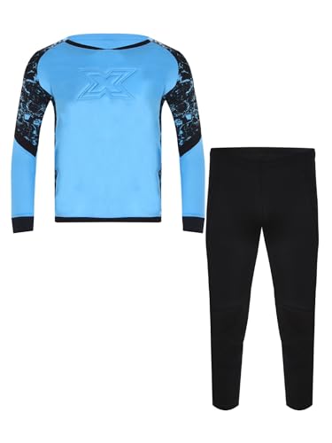Fldy Kinder Torwart Trikot Gepolsterte Lange Ärmel Tops Und Hose Jungen Fußball Traningsset Antikollisions Heim-/Auswärtstrikot Uniform Himmelblau 170 von Fldy