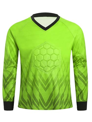 Fldy Kinder Torwarttrikot Gepolstert Langarm Fußball Torwartshirt Mit Polsterung Brustschutz Ellenbogenschutz Sport Trainingsoberteil Neongelb 110-116 von Fldy