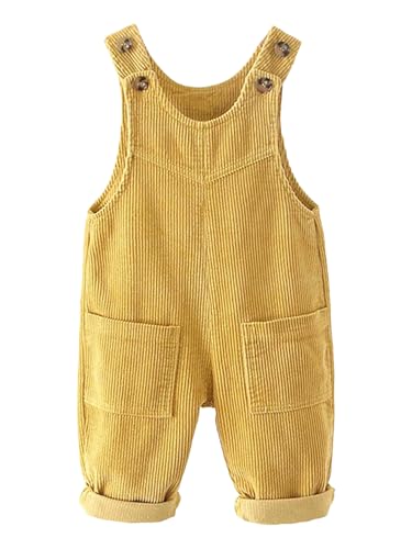 Fldy Kleinkind Baby Cord Latzhose Jungen Mädchen Hosenträger Overall Mit 2 Taschen Frühling Herbst Babyhose Gr. 80-110 Gelb 92-98 von Fldy