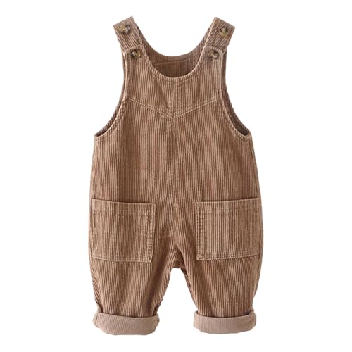 Fldy Kleinkind Baby Cord Latzhose Jungen Mädchen Hosenträger Overall Mit 2 Taschen Frühling Herbst Babyhose Gr. 80-110 Kaffee 92-98 von Fldy