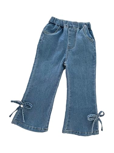 Fldy Kleinkind Baby Jeans Mädchen Schlaghose High Waist Stretch Denim Jeanshose Stilvolle Flared Jeans Mit Schleife Blau 92-98 von Fldy