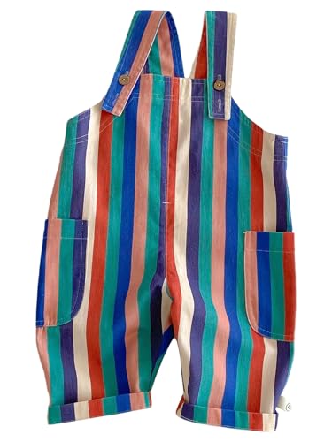 Fldy Kleinkind Baby Latzhose ärmellose Overall Mit Hosenträger Baby Jungen Mädchen Lange Hose Baumwolle Gr. 74-110 Farbig-Streifen 98-104 von Fldy