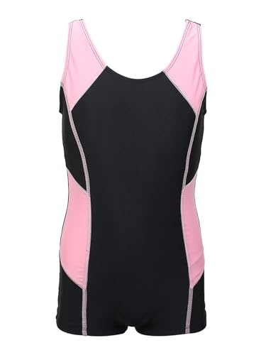 Fldy Mädchen Badeanzug Mit Bein Einteiler Sport Schwimmanzug Kinder Training Athletic Bademode Surfen Strandmode Schwarz&Rosa_A 146-152 von Fldy