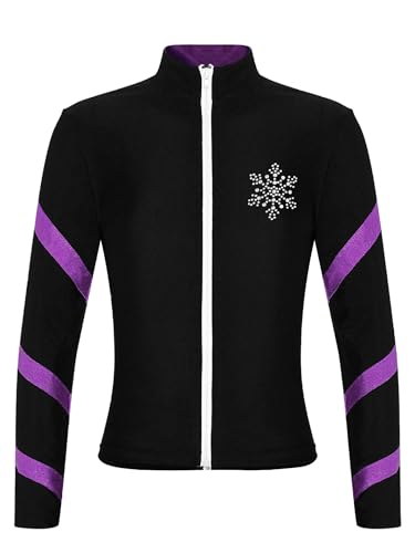 Fldy Mädchen Eiskunstlauf Jacke Thermo Gefütterte Sweatjacke Mit Stehkragen Kinder Rollkunstlauf Sport Gymnastik Tanz Workout Mantel Slim Fit Hellviolett 134-140 von Fldy