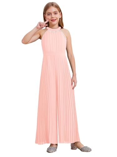Fldy Mädchen Jumpsuit Sommer Neckholder Glitzer Strass Overall Lang Plissee Weites Bein Hose Für Party Hochzeit Kommunion Rosa 146-152 Fldy Mädchen Jumpsuit Sommer Neckholder Glitzer Strass Overall Lang Plissee Weites Bein Hose Für Party Hochzeit Kommunion Rosa 146-152 von Fldy