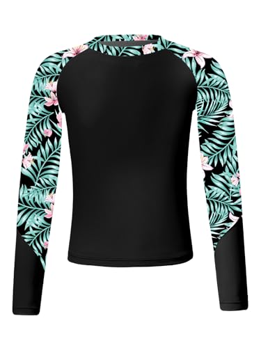 Fldy Mädchen Jungen UV Shirt Langarm UPF 50+ Badeshirt Schwimmshirt Schnelltrocknend Kinder Sonnenschutz T-Shirt Schwimmbekleidung Schwarz 158-164 von Fldy