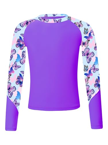 Fldy Mädchen Jungen UV Shirt Langarm UPF 50+ Badeshirt Schwimmshirt Schnelltrocknend Kinder Sonnenschutz T-Shirt Schwimmbekleidung Violett 158-164 von Fldy