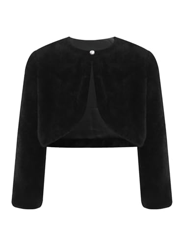 Fldy Mädchen Kunstpelz Bolero Jacke Festliche Warme Blumenmädchen Jäckchen Für Hochzeit Party Abendkleid Schwarz 140-152 von Fldy