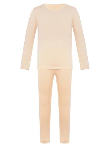 Fldy Mädchen Thermo Unterwäsche Set Langarm Tops Und Hose Mit Fleece-Futter Kinder Baselayer Für Ballett Tanz Hautfarben/Weiß Nude 134-140 von Fldy