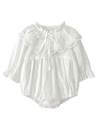 Fldy Neugeborene Baby Body Mit Spitze Rüschen Kragen Mädchen Overall Einteiler Baby Taufe Fotografie Outfit Gr.68-92 Weiß 86-92 von Fldy