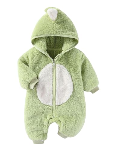Fldy Unisex Baby Overall Verdickte Fleece Tier Strampler Mit Kapuze Reißverschluss Herbst Winteranzug Baby Kuschelanzug Grün-Dinosaurier 68-74 von Fldy