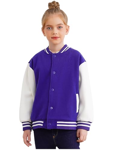 Fldy Unisex Kinder Baseball Jacke Mädchen Jungen College Jacke Gefütterte Sport Freizeitjacke Mit Innenfleece Blau 146-152 von Fldy