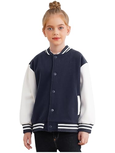 Fldy Unisex Kinder Baseball Jacke Mädchen Jungen College Jacke Gefütterte Sport Freizeitjacke Mit Innenfleece Navy blau 170 von Fldy