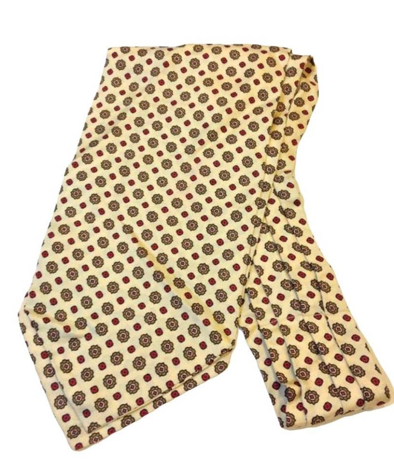 Vintage Ascot Schal Fliege Bunt Männer Frauen Elfenbein Rot Gelb Seide Bartolini Italien von Fleagleeattic