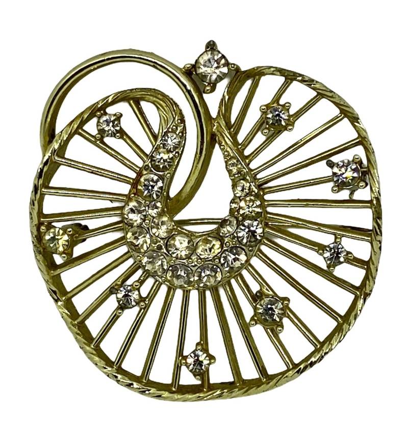 Vintage Lisner Nadelbrosche Goldfarben Metall Mit Klaren Strasssteinen von Fleagleeattic