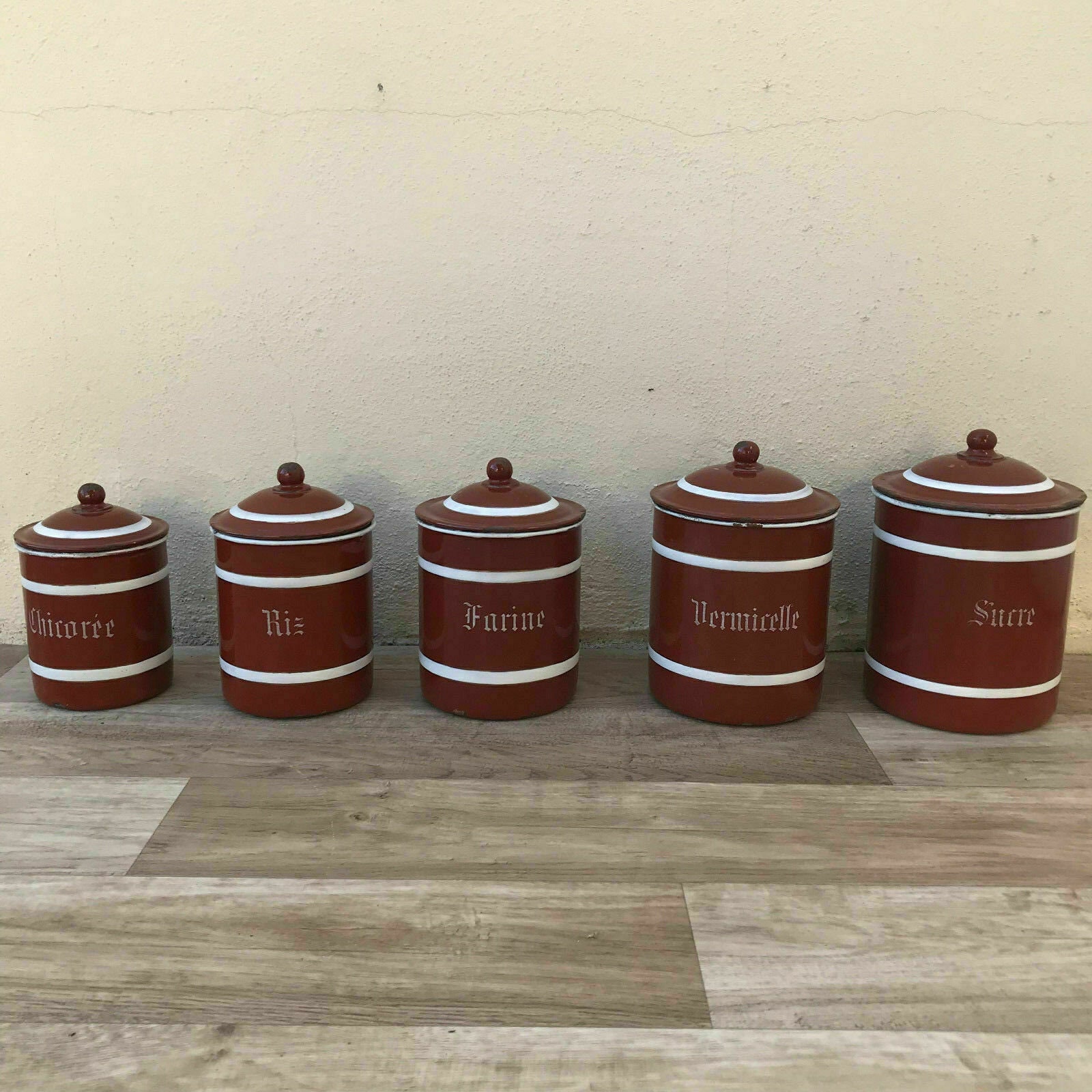 Bistro Francais 4 Kanister Set Französisch Emailliert Frankreich Vintage 1900 S 28041818 Bistro Francais 4 Kanister Set Französisch Emailliert Frankreich Vintage 1900 S 28041818 von Fleamarketfrance