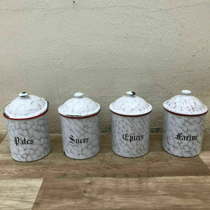 Bistro Francais 4 Kanister Set Französisch Emailliert Frankreich Vintage 1900 S 30031823 Bistro Francais 4 Kanister Set Französisch Emailliert Frankreich Vintage 1900 S 30031823 von Fleamarketfrance