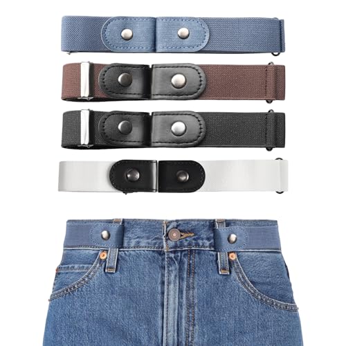 Flearitzo Gürtel Ohne Schnalle 4 Stück Schnallenfreier Unsichtbarer Elastischer Gürtel Dehnbarer verstellbarer Ohne Schnalle Gürtel für Damen und Herren für Jeans Hosen Minimalistisches Design von Flearitzo