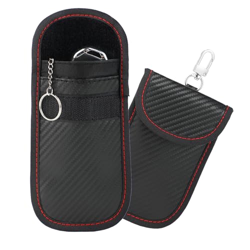 Flearitzo Keyless Go Schutz Autoschlüssel 2 Stück – RFID Blocker Schlüsseltasche Schlüsseletui aus Taschen Kohlefaser Leder – Schlüsselmäppchen für Funkschlüssel Abschirmung von Flearitzo