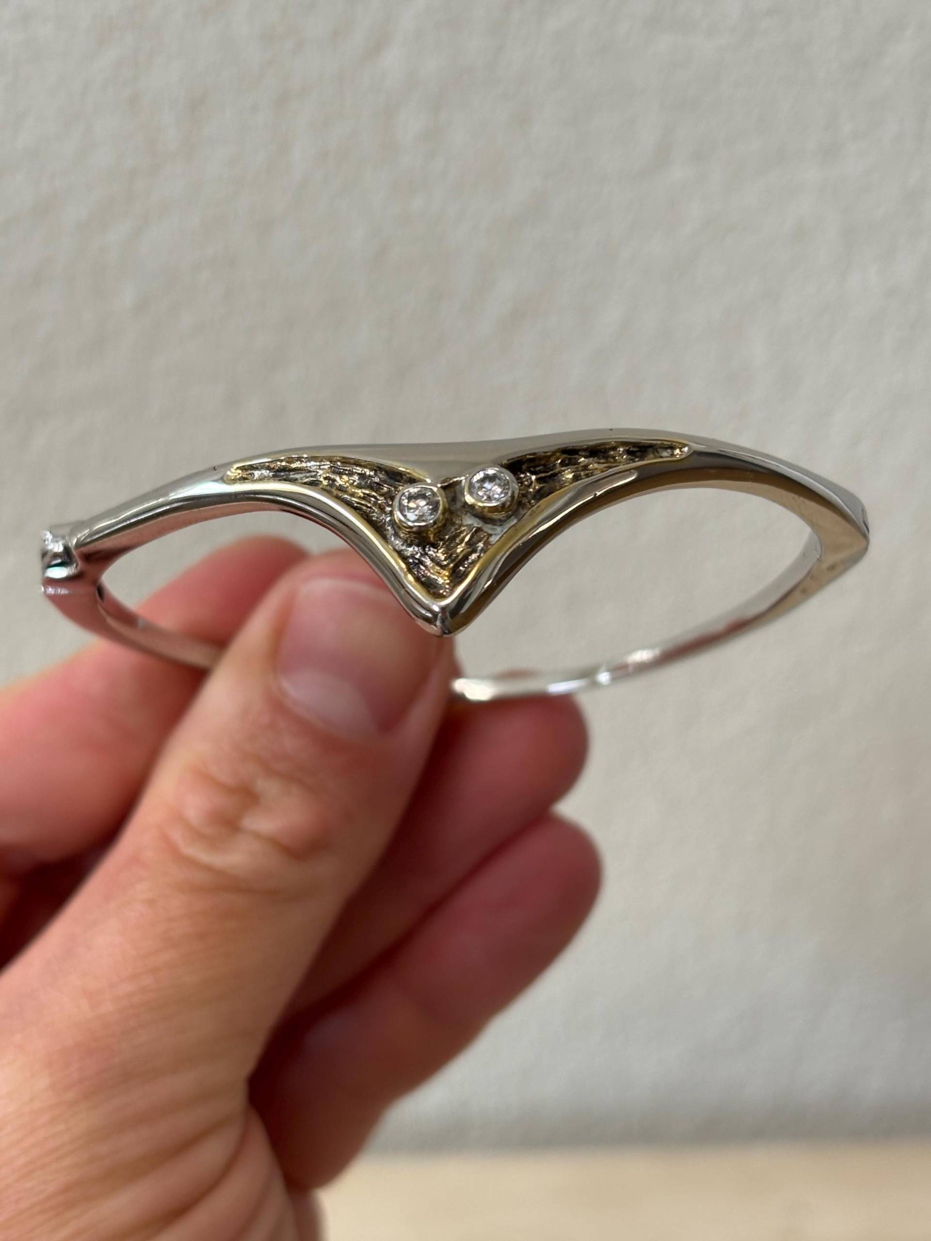 Armreif Silber 925 Brutalist Modernist Vergoldet Vintage Designer Klassisch Statement von FleasSchatz