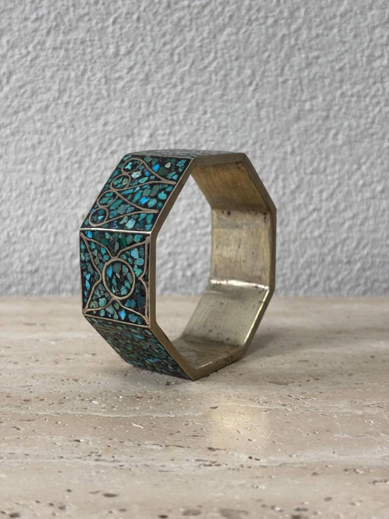 Mosaik-Armband Aus Indien Mit Türkis-Inlay Handmade Vintage Armreif Octagon Turquoise von FleasSchatz