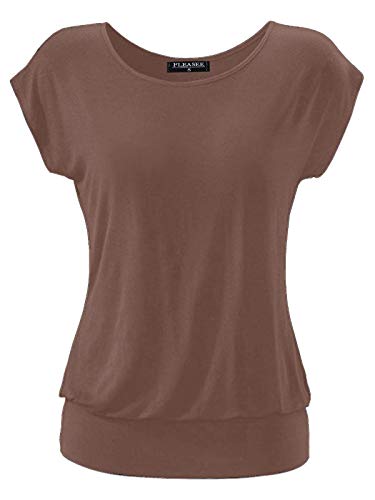 Fleasee Damen T-Shirt Kurz Ärmel Bluse Stretch Lässig Tunika Allover Druck Oberteile Top L Taupe von FLEASEE