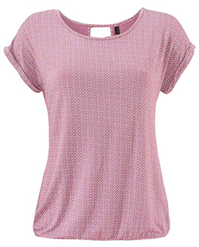 Fleasee Damen T-Shirt Rundhals Kurzarmshirt mit Allover Druck Sommer Bluse Casual Top, Rot, XL von FLEASEE