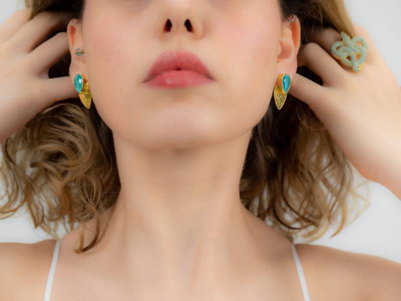 22K Vergoldete Katzenauge Stein Ohrstecker Ohrringe Neujahr Geschenk Für Sie von Flechazojewelry