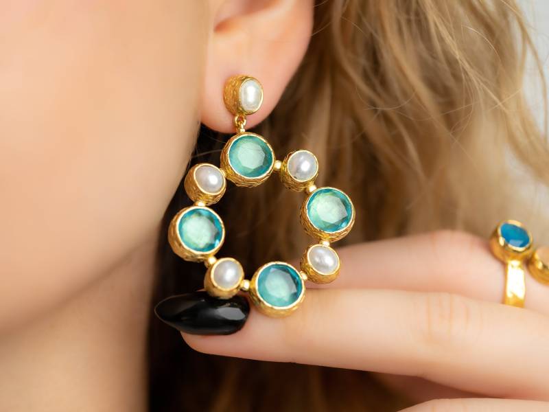 22K Vergoldete Perlenohrringe Handgemachte Baumeln Charme Schmuck, Großer Ohrring Für Frauen Neujahr Geschenk Sie von Flechazojewelry