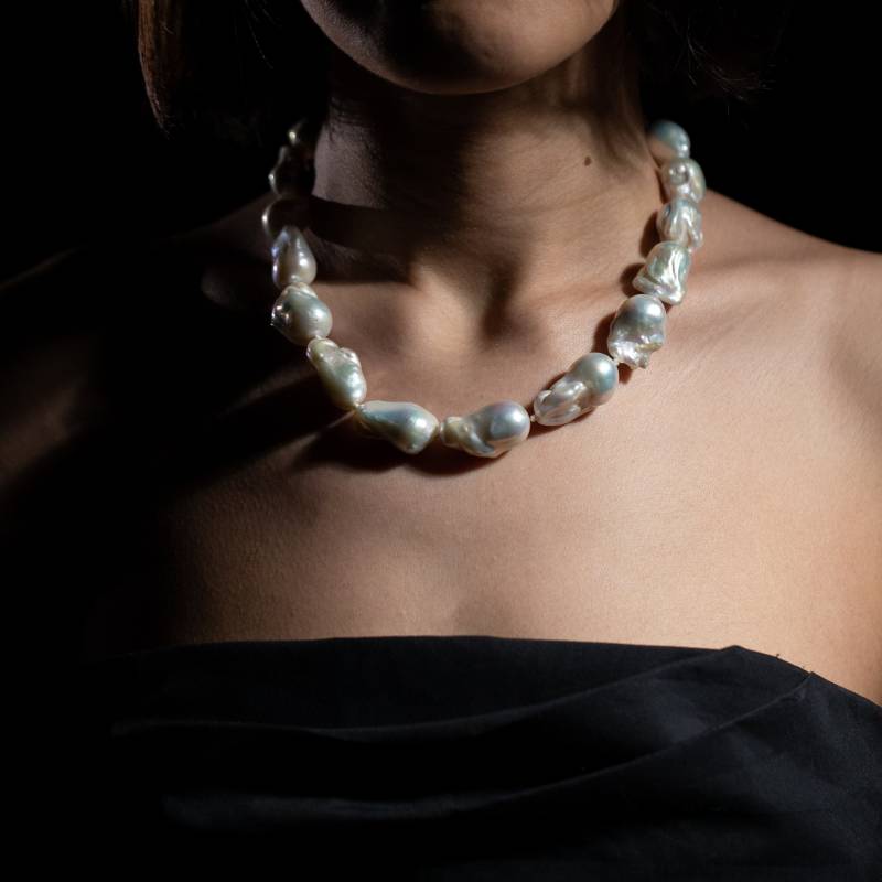 Große Barock Perlen Kette 22K Vergoldet Hochzeit Schmuck Neujahr Geschenk Für Sie von Flechazojewelry