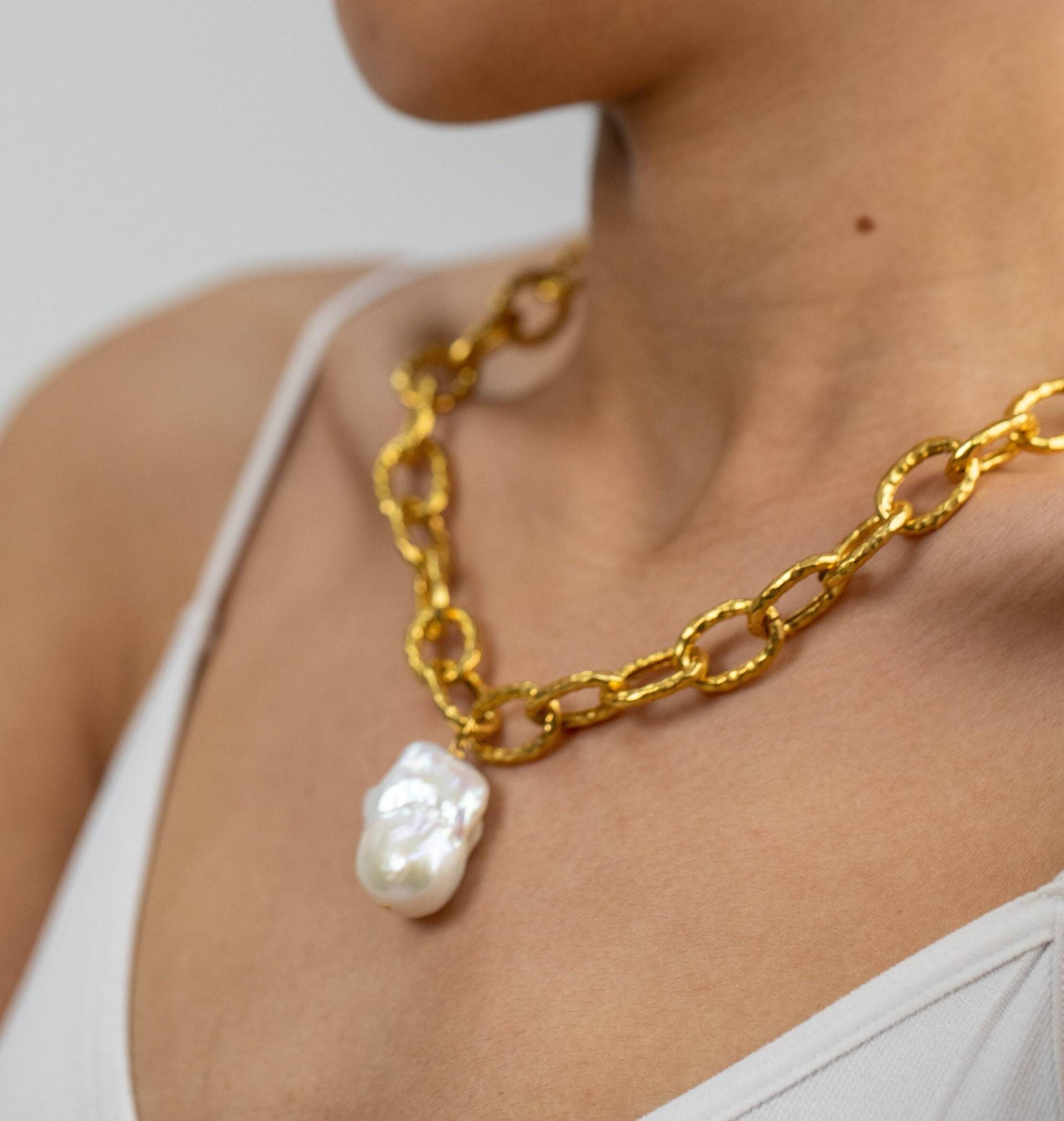 Handgemachte Barockperle Anhänger Halskette 22K Gold Filled Kette von Flechazojewelry