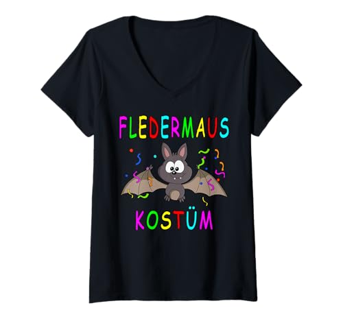 Damen Fledermaus Kostüm Karneval Outfit Fasching Faschingskostüm T-Shirt mit V-Ausschnitt von Fledermaus Fledermäuse Lustige Outfits Designs