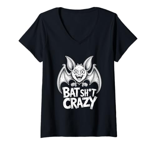 Damen Halloween Fledermaus Spruch Bat Sh T Crazy Verrückt Lush tig T-Shirt mit V-Ausschnitt von Fledermaus Halloween Spruch Verrückt LuSh tig