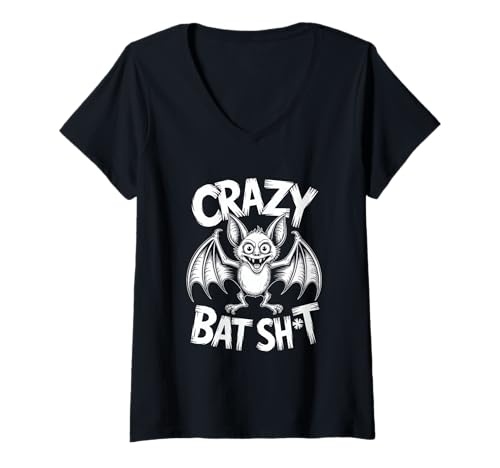 Damen Crazy Bat Sh T Fledermaus Humor Halloween Spruch T-Shirt mit V-Ausschnitt von Fledermaus Humor Halloween Sarkasmus Meme