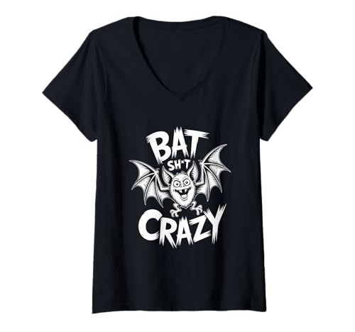 Damen Halloween Fledermaus Spruch Bat Sh t Crazy Humor T-Shirt mit V-Ausschnitt von Fledermaus Humor Sarkasmus Halloween Spruch Nacht