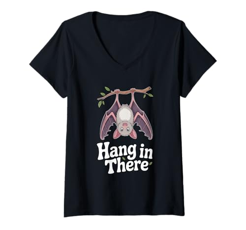 Damen Hang In There Fledermaus Spruch Motivation Durchhalten T-Shirt mit V-Ausschnitt Damen Hang In There Fledermaus Spruch Motivation Durchhalten T-Shirt mit V-Ausschnitt von Fledermaus Motivation Spruch Aufmunterung Humor