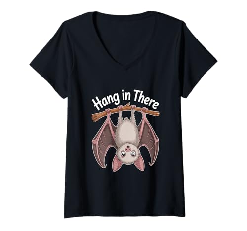 Damen Hang In There Niedliche Fledermaus Motivation Spruch T-Shirt mit V-Ausschnitt Damen Hang In There Niedliche Fledermaus Motivation Spruch T-Shirt mit V-Ausschnitt von Fledermaus Spruch Motivation Niedlich Lustig
