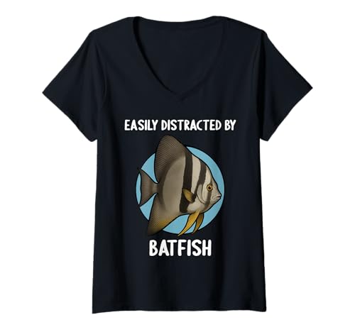 Damen Fledermausfische Batfish Fledermausfisch T-Shirt mit V-Ausschnitt von Fledermausfische Batfish Fledermausfisch Tier Shop
