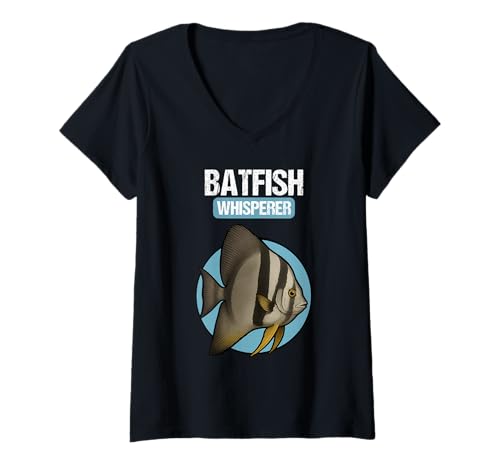 Damen Fledermausfische Batfish Fledermausfisch T-Shirt mit V-Ausschnitt von Fledermausfische Batfish Fledermausfisch Tier Shop