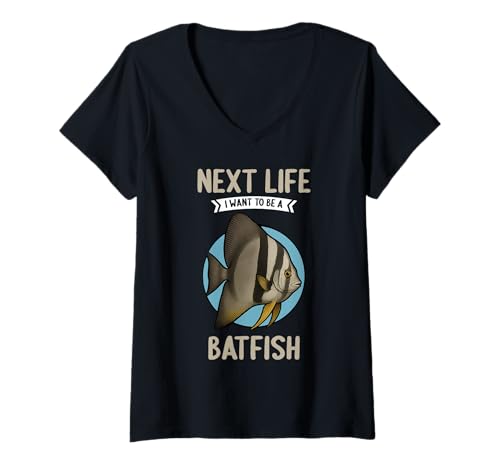 Damen Fledermausfische Batfish Fledermausfisch T-Shirt mit V-Ausschnitt von Fledermausfische Batfish Fledermausfisch Tier Shop