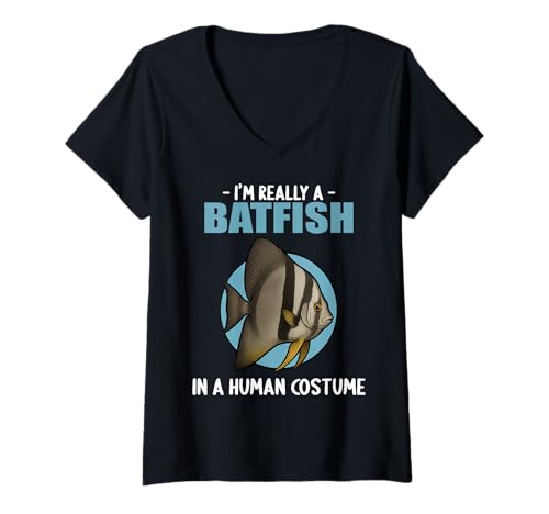Damen Fledermausfische Batfish Fledermausfisch T-Shirt mit V-Ausschnitt von Fledermausfische Batfish Fledermausfisch Tier Shop