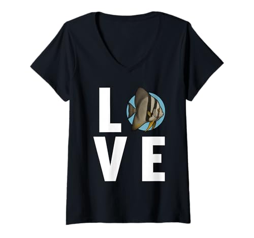 Damen Fledermausfische Batfish Fledermausfisch T-Shirt mit V-Ausschnitt von Fledermausfische Batfish Fledermausfisch Tier Shop