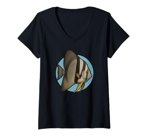 Damen Fledermausfische Batfish Fledermausfisch T-Shirt mit V-Ausschnitt von Fledermausfische Batfish Fledermausfisch Tier Shop
