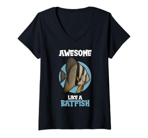 Damen Fledermausfische Batfish Fledermausfisch T-Shirt mit V-Ausschnitt von Fledermausfische Batfish Fledermausfisch Tier Shop