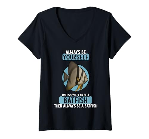 Damen Fledermausfische Batfish Fledermausfisch T-Shirt mit V-Ausschnitt von Fledermausfische Batfish Fledermausfisch Tier Shop